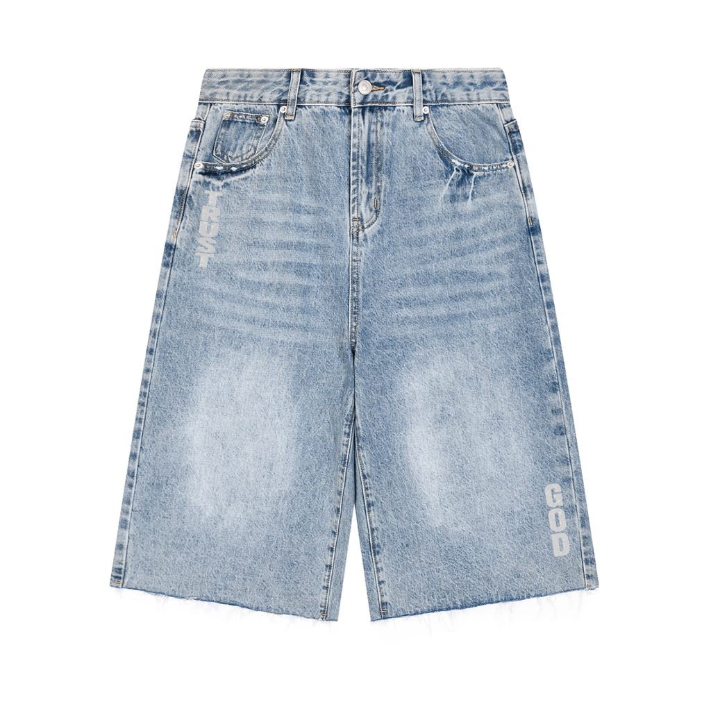 “Trust God” Denim Shorts